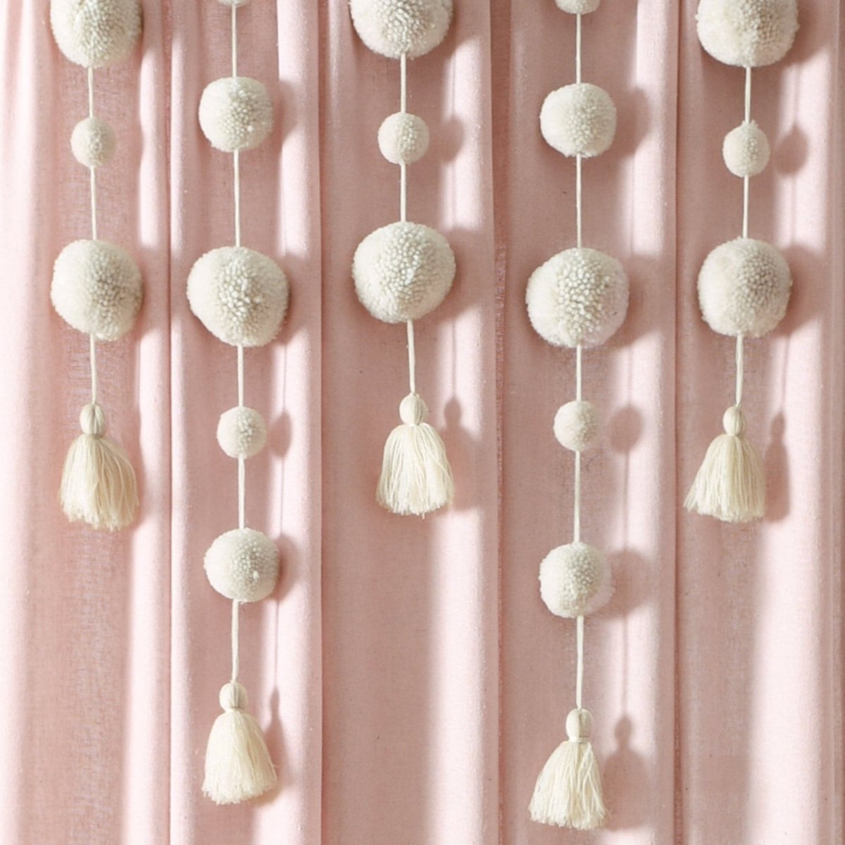 Boho Pom Pom Tassel Faux Linen Window Curtain Panels