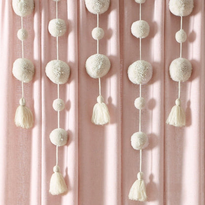 Boho Pom Pom Tassel Faux Linen Window Curtain Panels