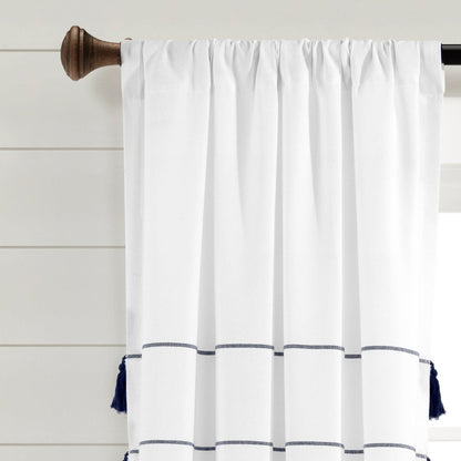 Farmhouse Boho Stripe Woven Tassel Yarn Dyed Recycled Cotton Blend Window Curtain Panel Sets