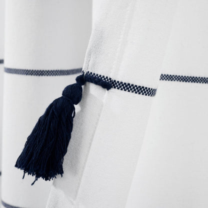 Farmhouse Boho Stripe Woven Tassel Yarn Dyed Recycled Cotton Blend Window Curtain Panel Sets