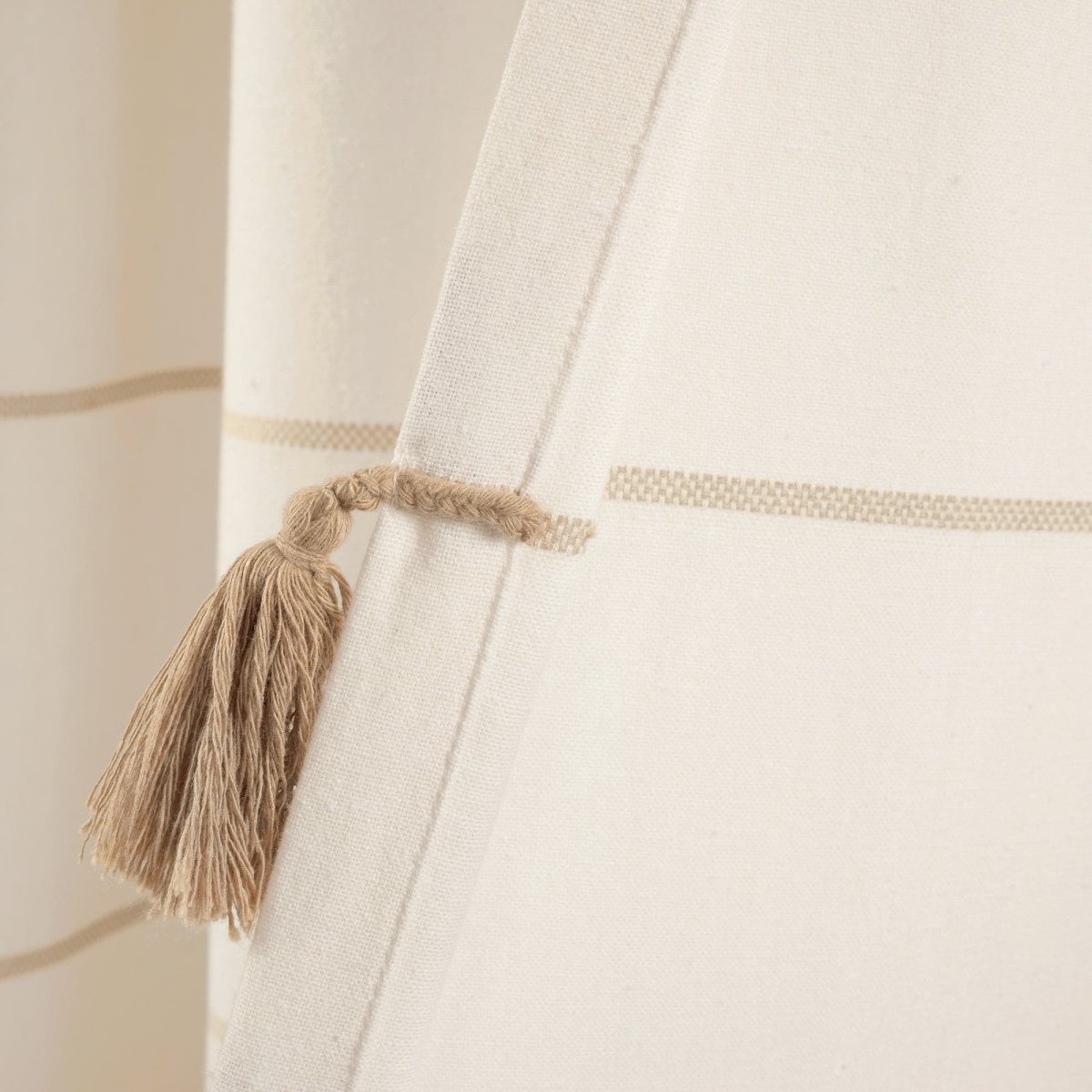 Farmhouse Boho Stripe Woven Tassel Yarn Dyed Recycled Cotton Blend Window Curtain Panel Sets
