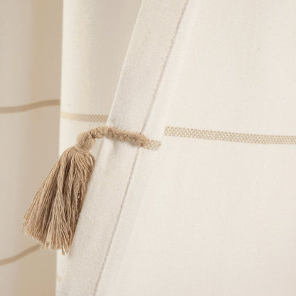 Farmhouse Boho Stripe Woven Tassel Yarn Dyed Recycled Cotton Blend Window Curtain Panel Sets