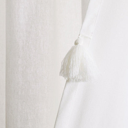 Boho Faux Linen Texture Tassel Window Curtain Panel