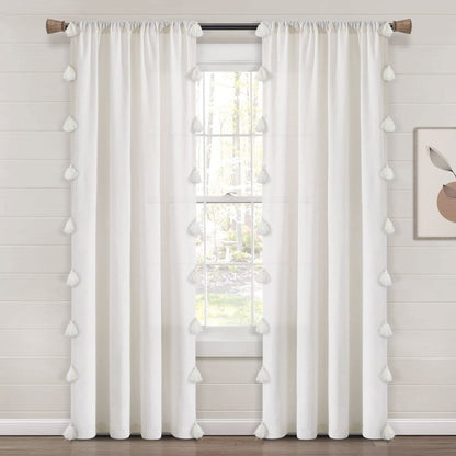 Boho Faux Linen Texture Tassel Window Curtain Panel