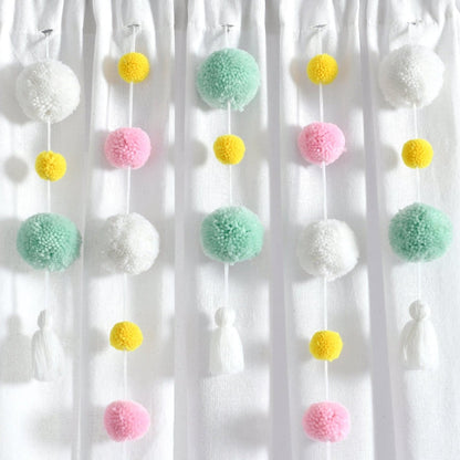 Boho Pom Pom Tassel Faux Linen Window Curtain Panels