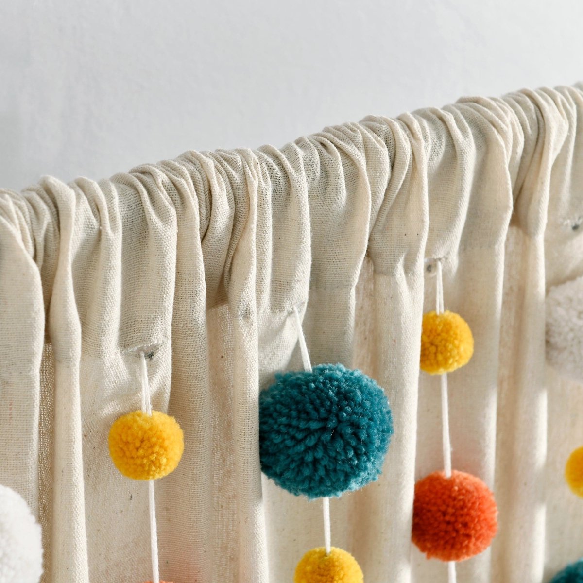 Boho Pom Pom Tassel Faux Linen Window Curtain Panels