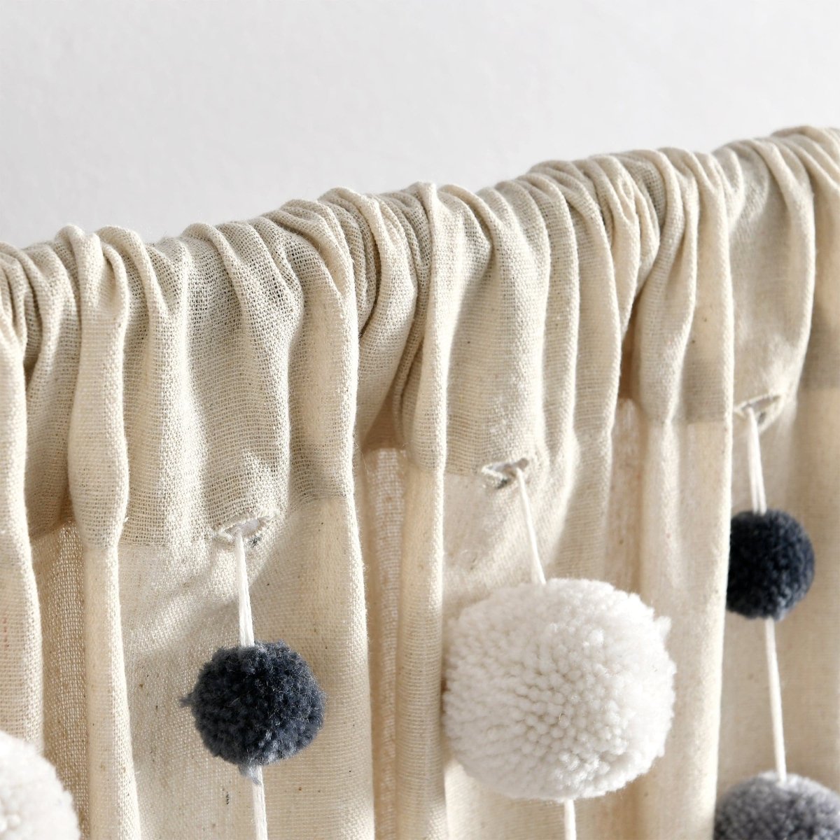 Boho Pom Pom Tassel Faux Linen Window Curtain Panels