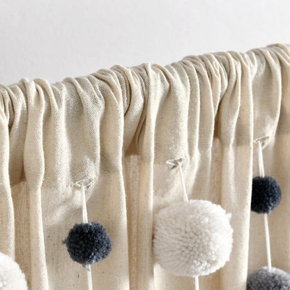 Boho Pom Pom Tassel Faux Linen Window Curtain Panels