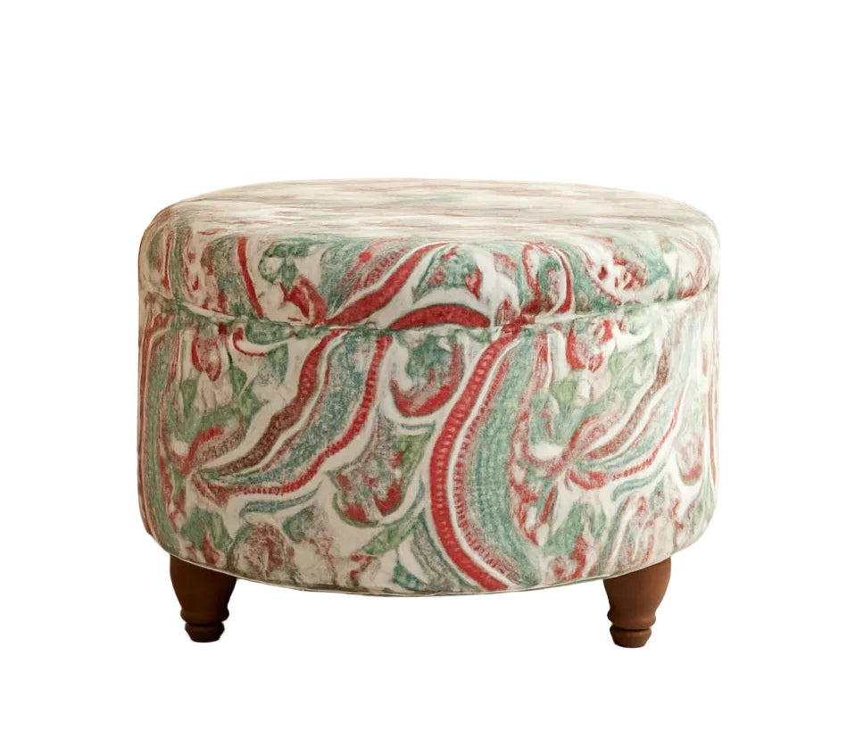 Large Upholstered Round Storage Ottoman Living Room
