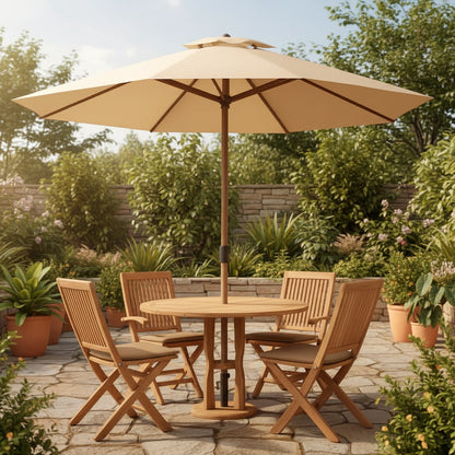 9 Foot Outdoor Patio Umbrella With Push Button Tilt in Light Tan