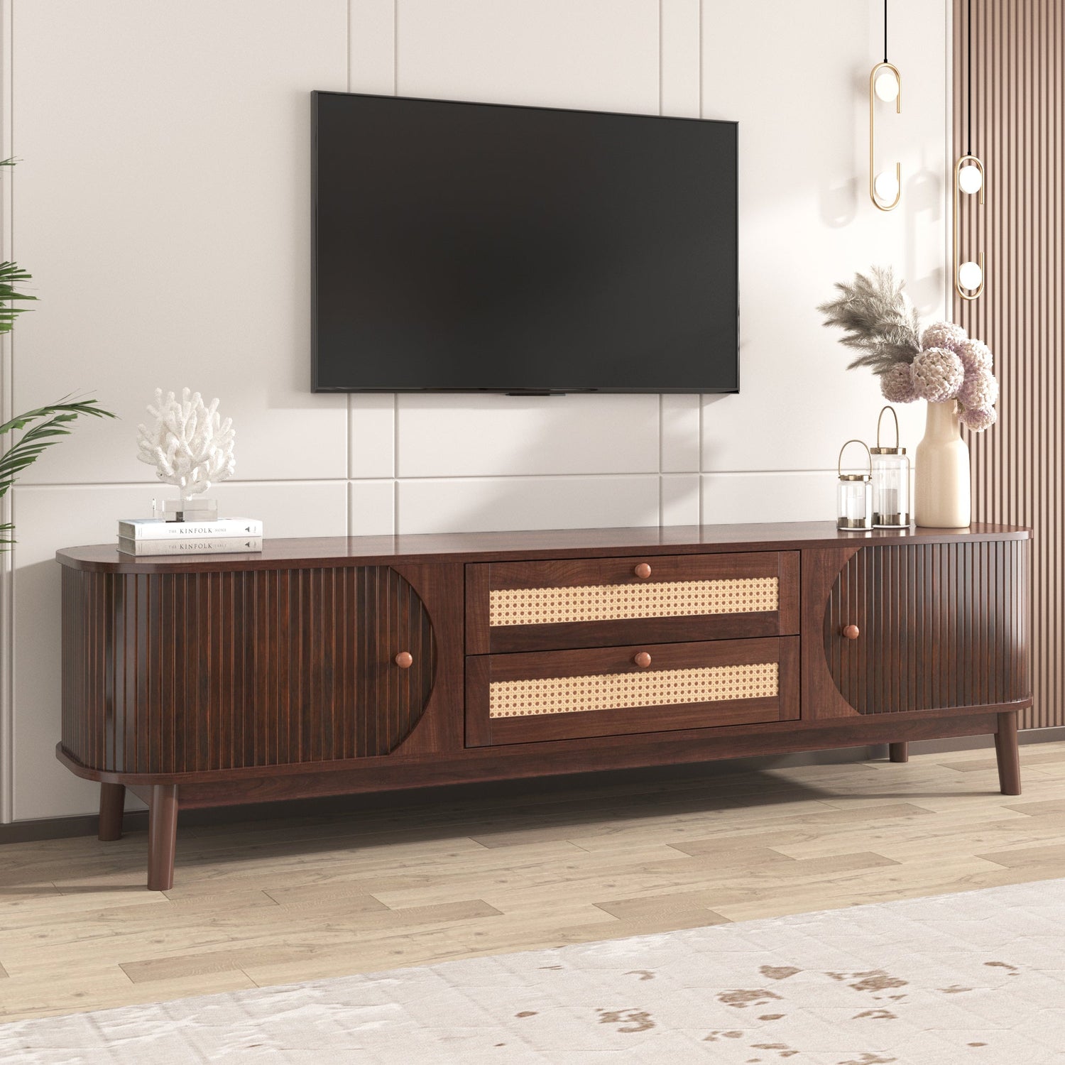 Modern Mid Century Rattan TV Stand