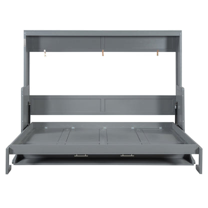 Queen Size Murphy Bed with Hydraulic Lift &amp; Desk Design - Gray