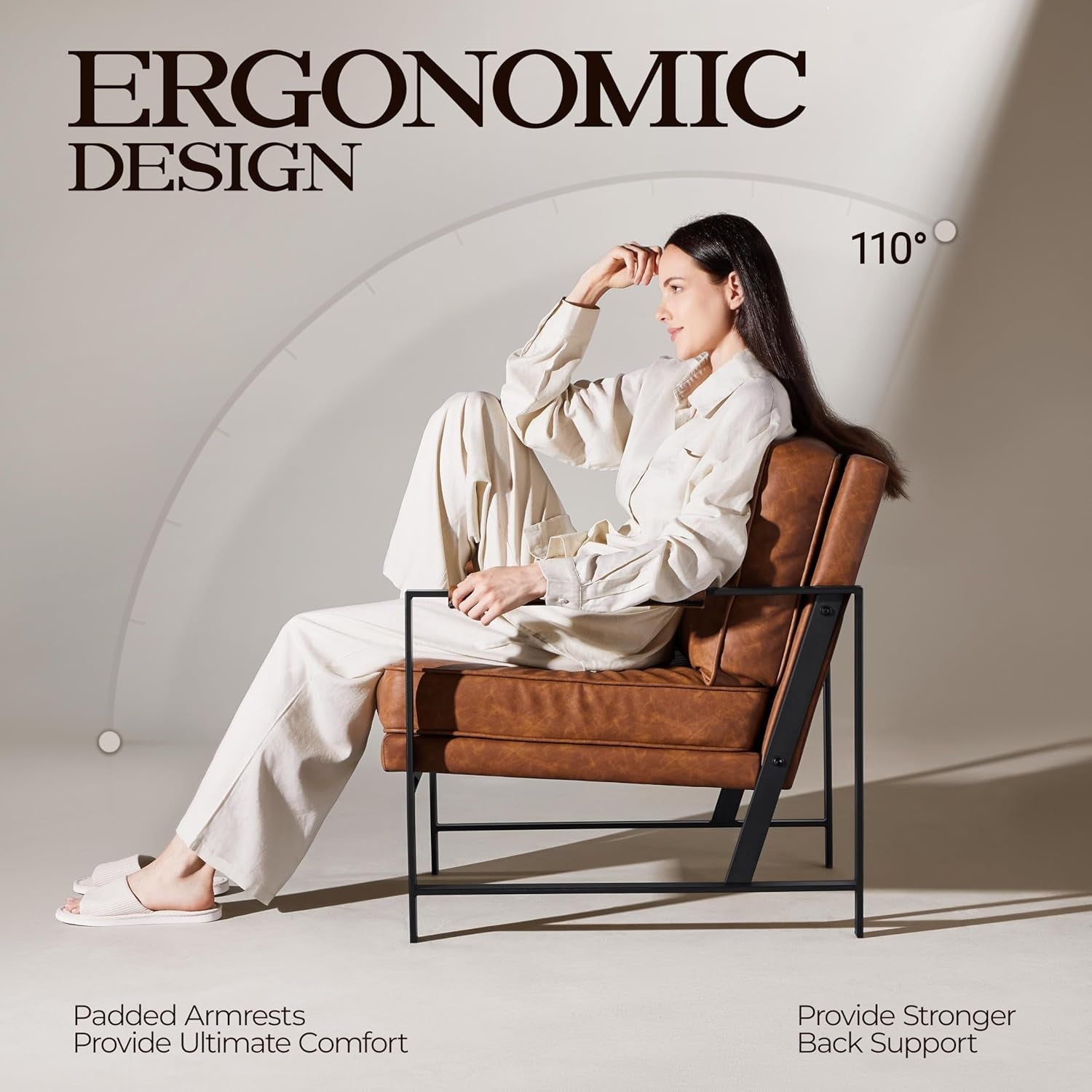 PU Leather Armchair Set in Chestnut