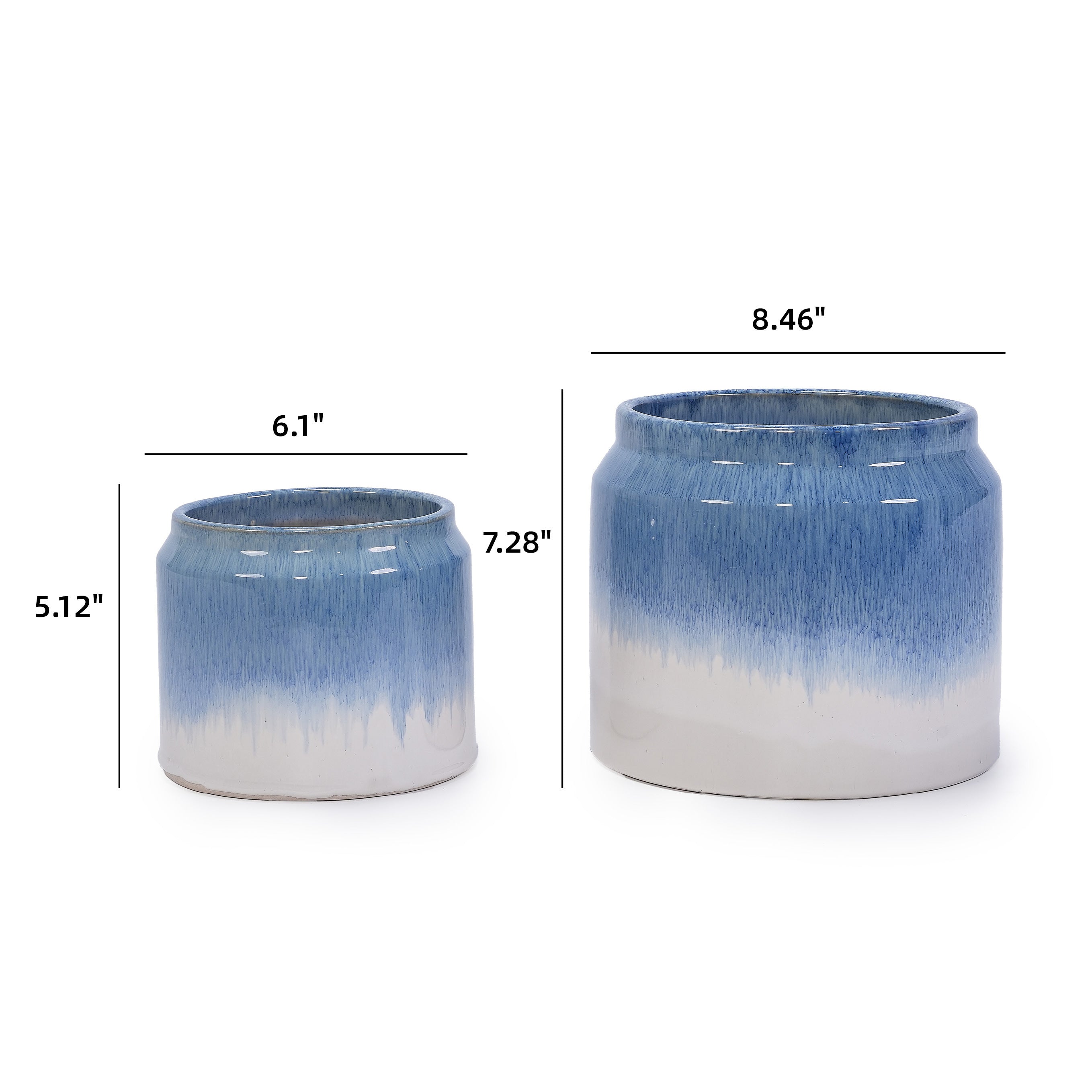 Set of 2 Gradient Ceramic Flowerpots - White/Blue