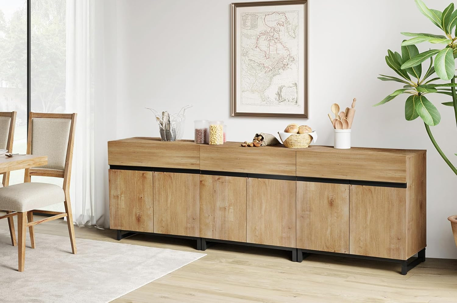 Oak 3 In 1 Modern Sideboard With Adjustable Shelf Unit