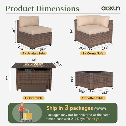 Eight Piece Outdoor Patio Furniture Set with Fire Pit