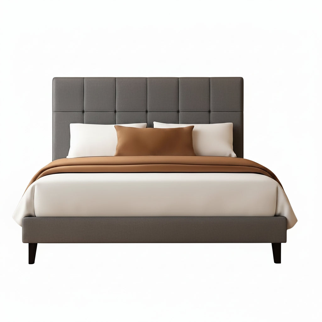 Full Size Upholstered Bed Frame With Adjustable Headboard - Dark Gray