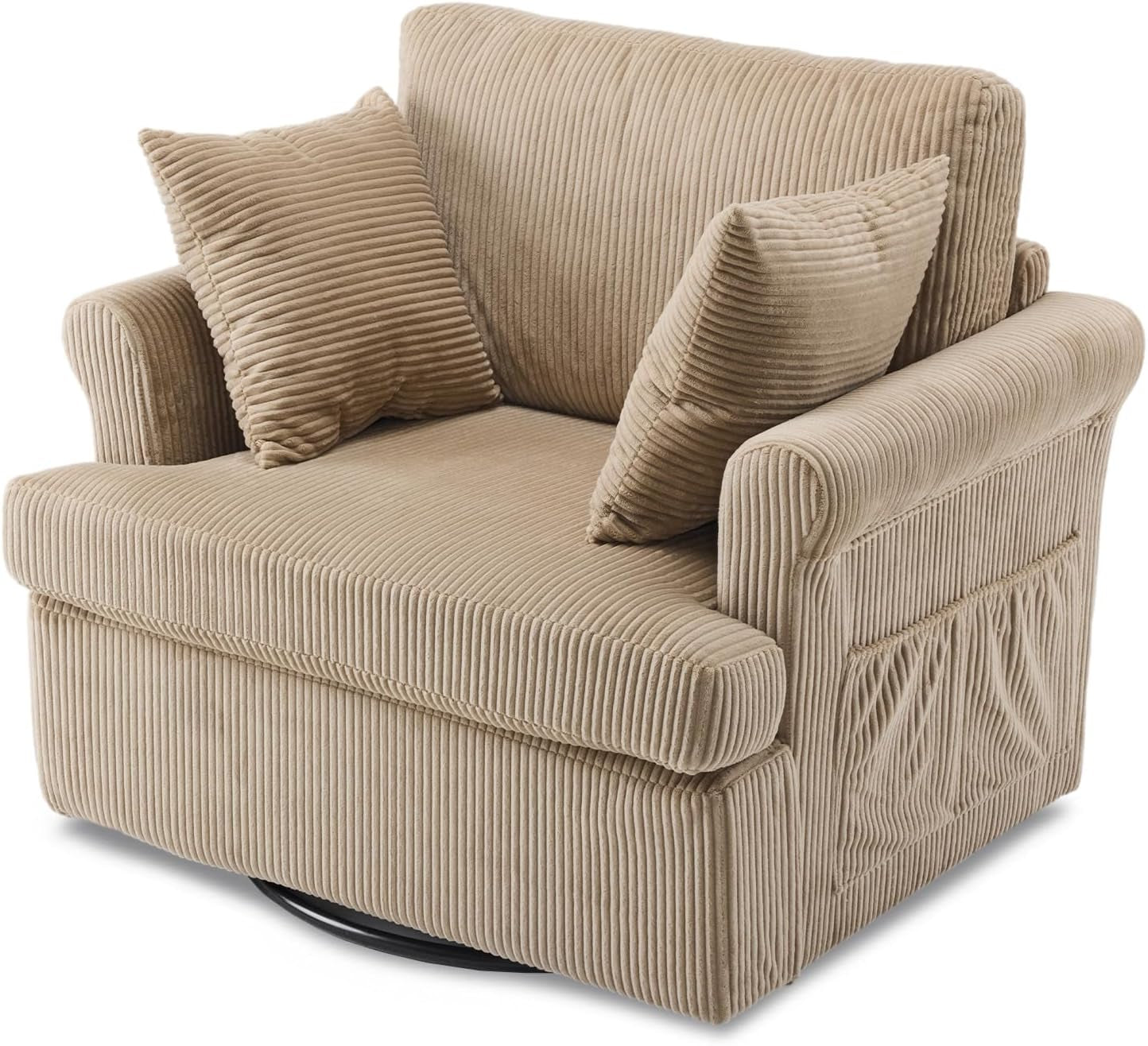 Vingl Extra Wide Swivel Armchair in Khaki Corduroy