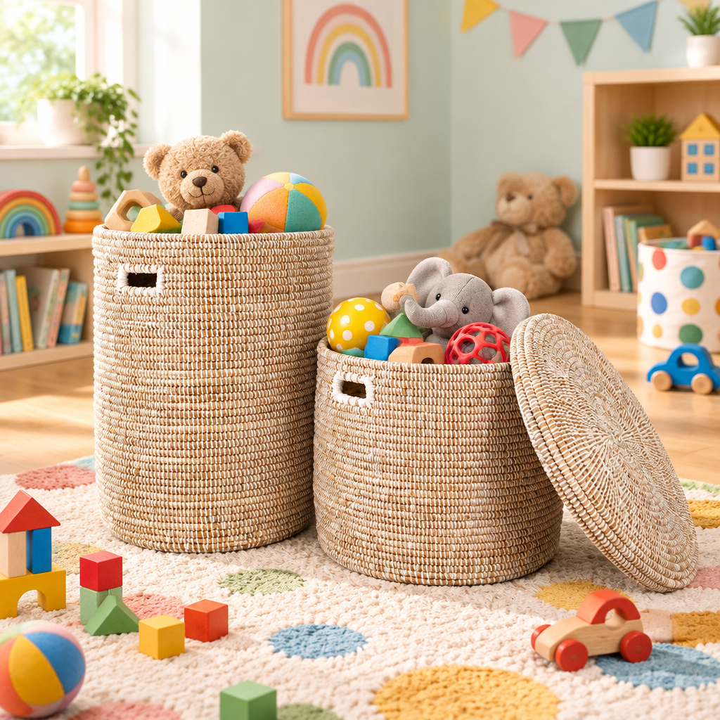 White Flat Lid Floor Basket