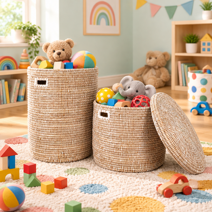 White Flat Lid Floor Basket