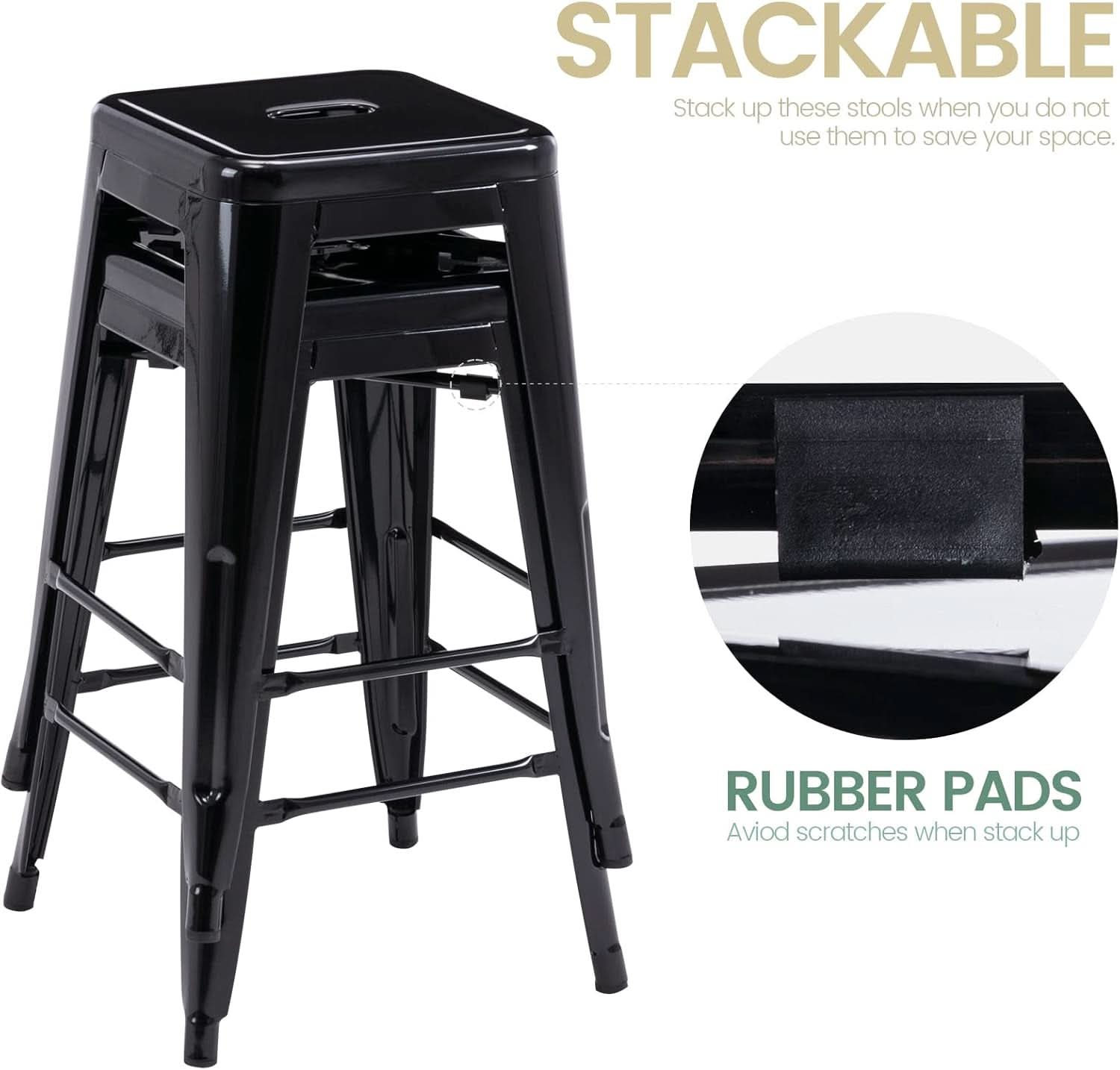 24" Black Metal Bar Stools - Set of 2