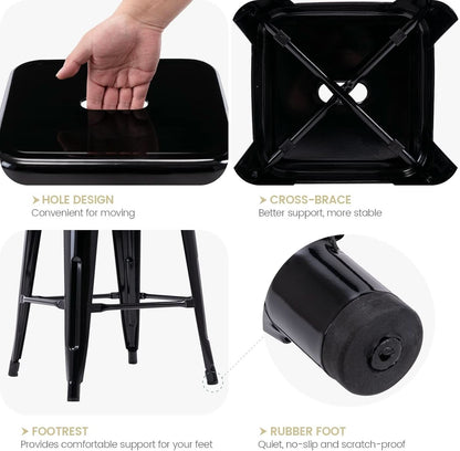 24" Black Metal Bar Stools - Set of 2