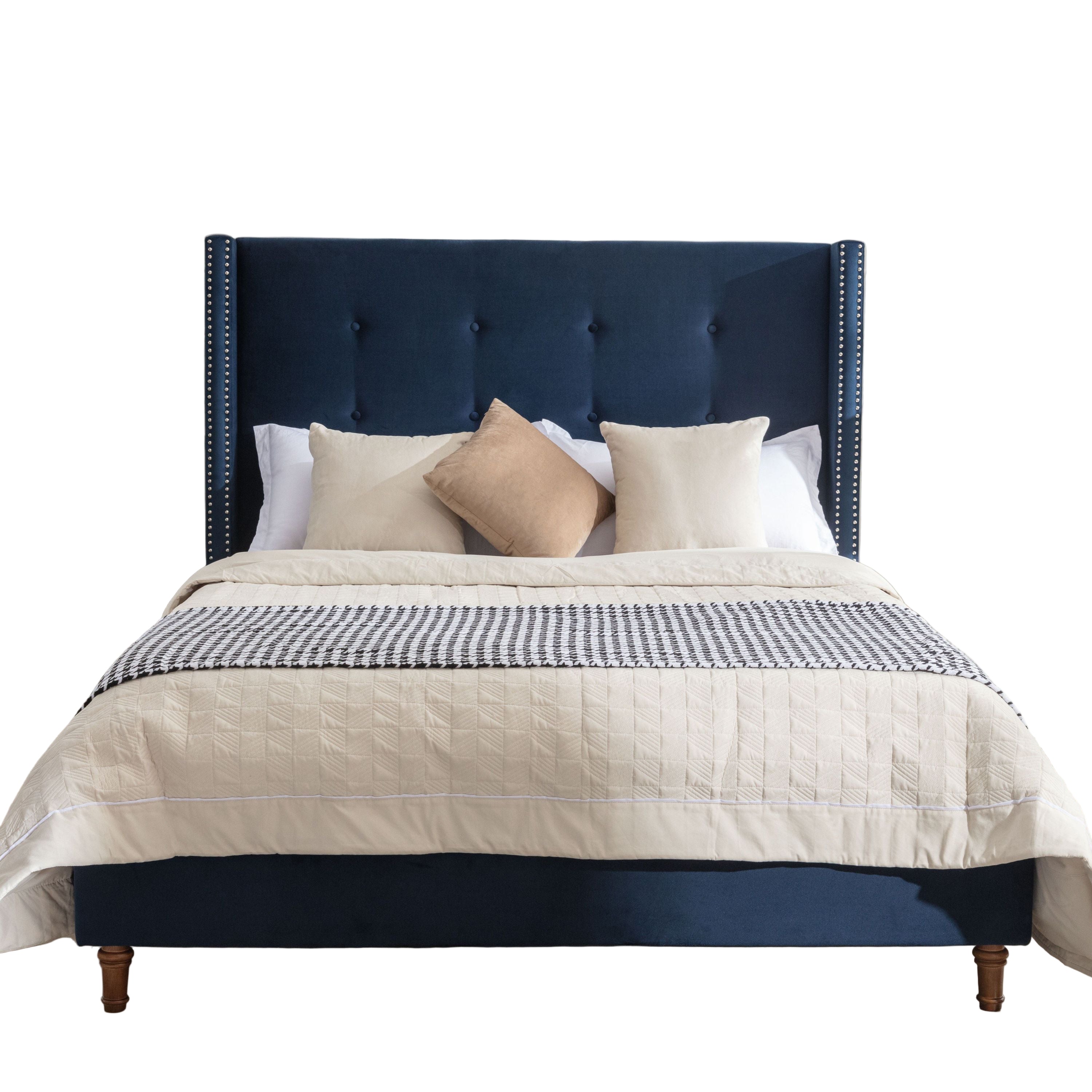 Peyton Upholstered Queen Bed in Blue Velvet