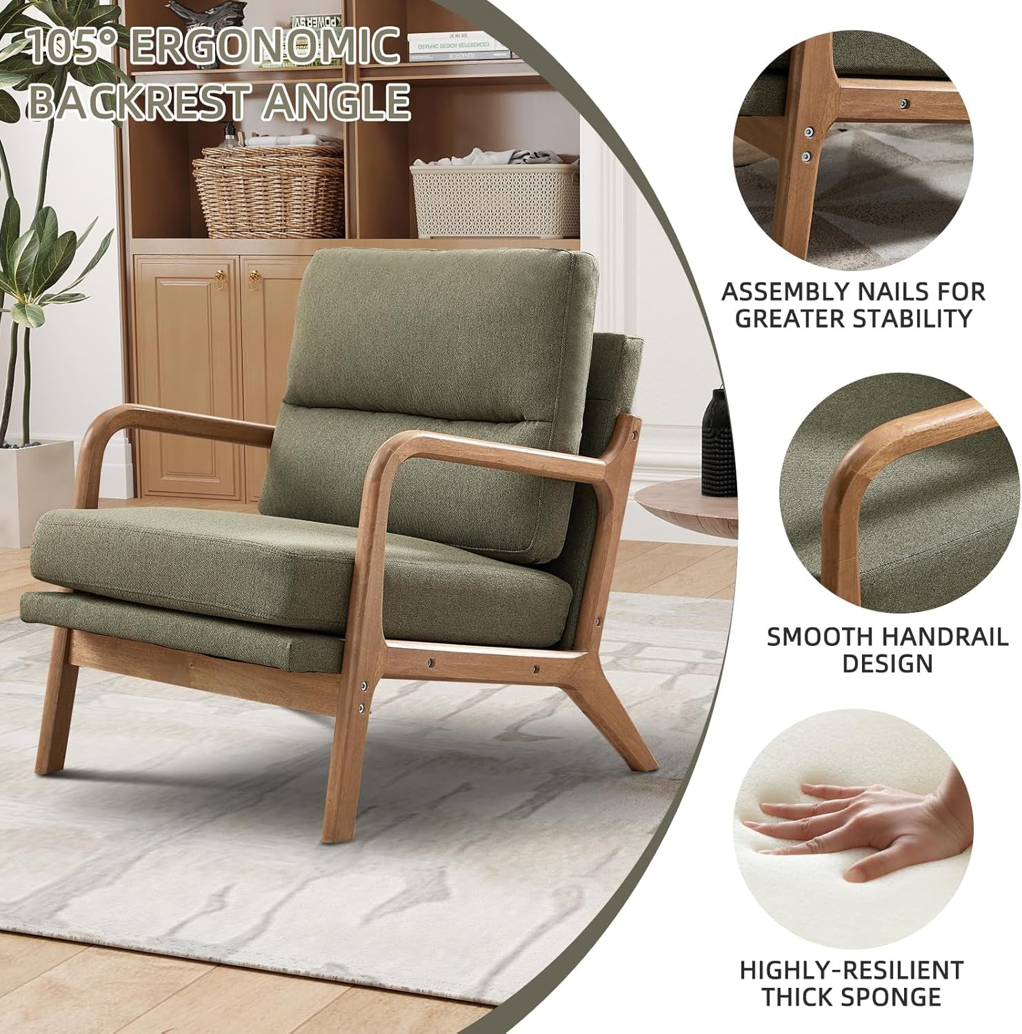 Mid Century Emerald Linen Accent Chair