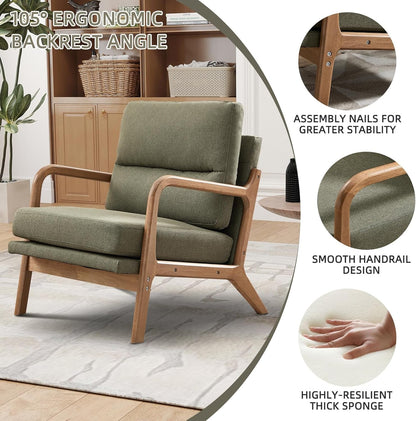 Mid Century Emerald Linen Accent Chair