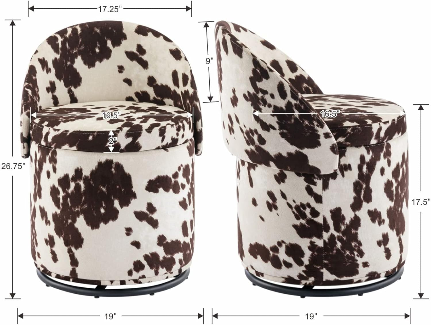 Cow Print Velvet Upholstered Vanity Chair With Storage