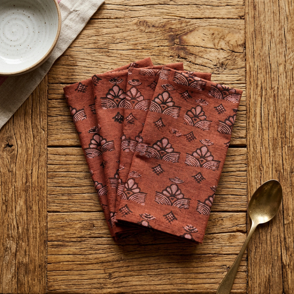 Handmade Block Printed Cotton Napkins (Set of 4) - Topha