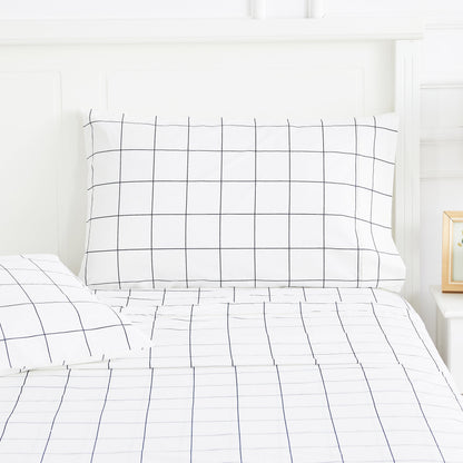 Grid Printed Cotton Percale Pillowcases