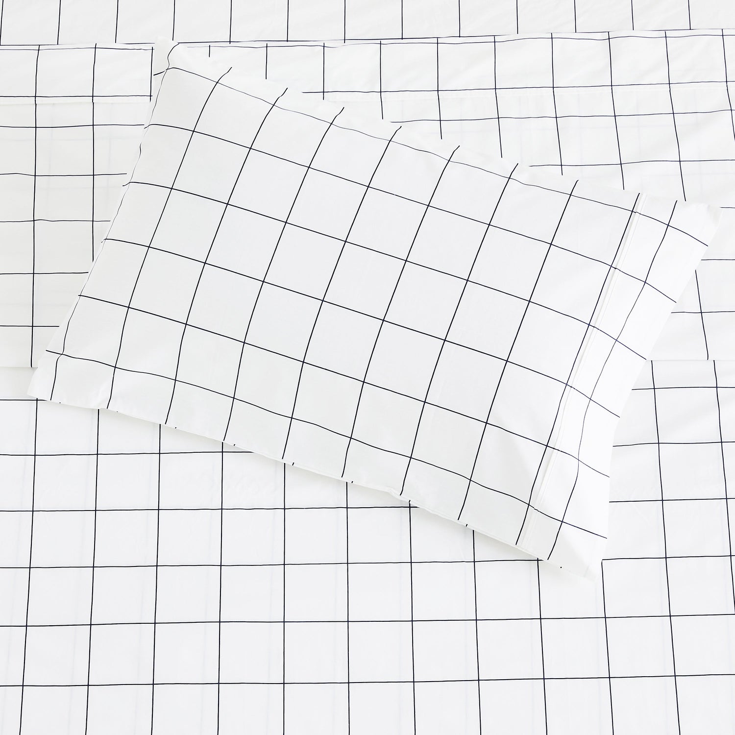 Grid Printed Cotton Percale Pillowcases