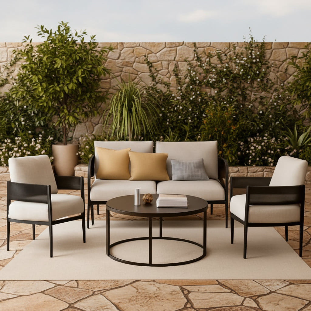 5 Piece Outdoor Wicker Patio Set With Thick Cushions
