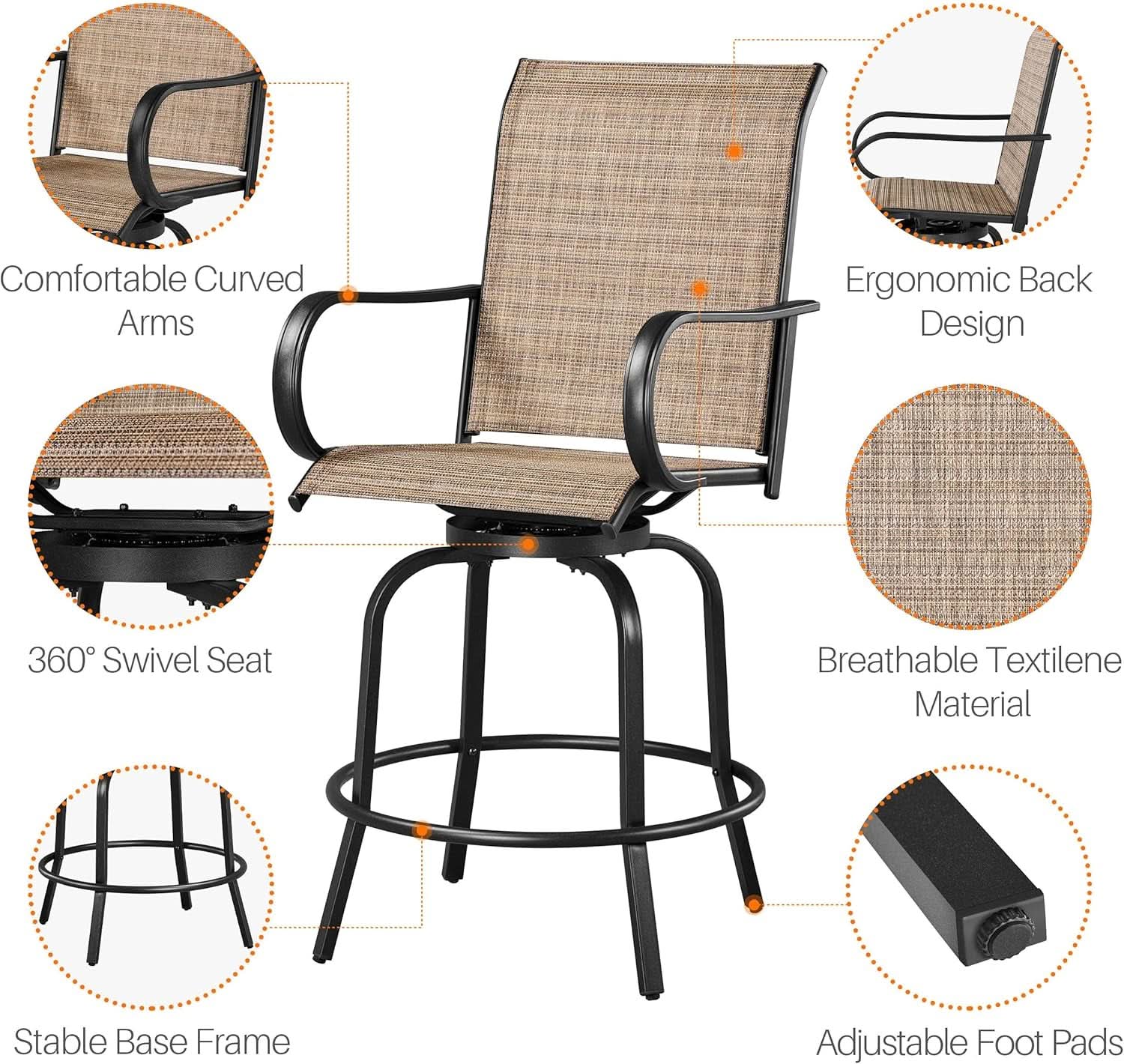 Outdoor Swivel Barstools - 4 Piece Set, Tan