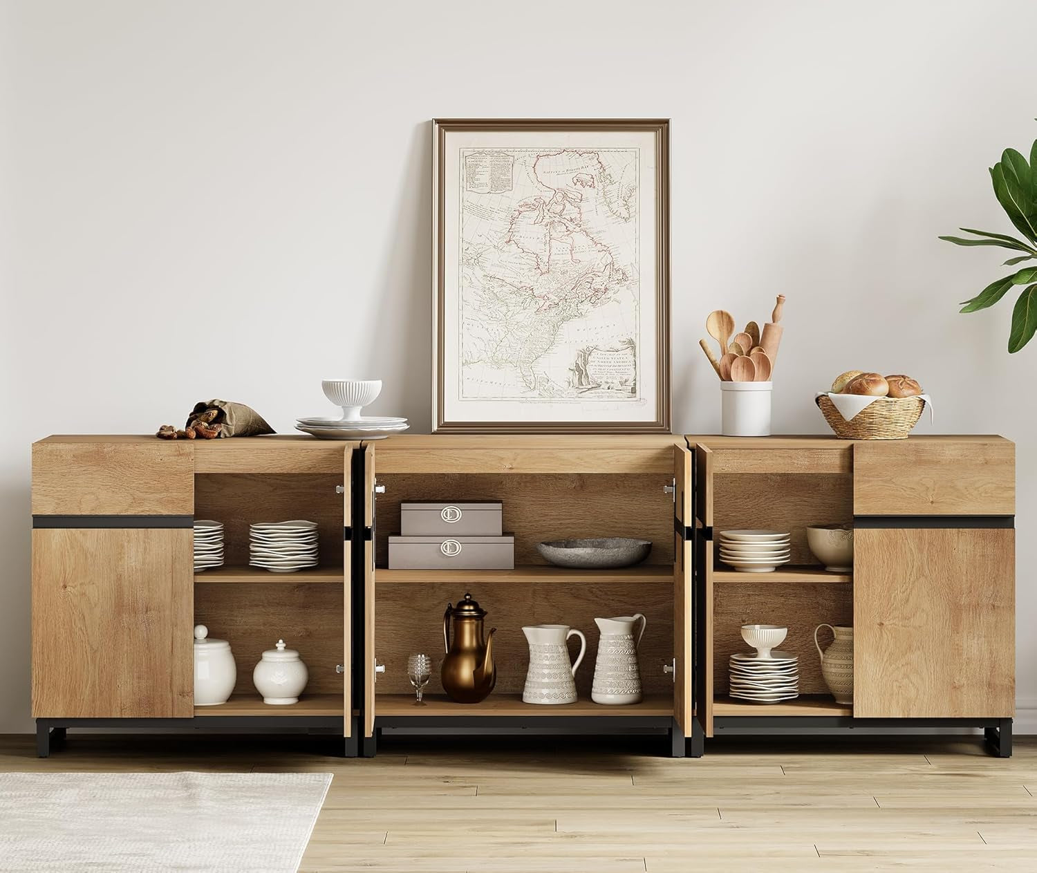Oak 3 In 1 Modern Sideboard With Adjustable Shelf Unit