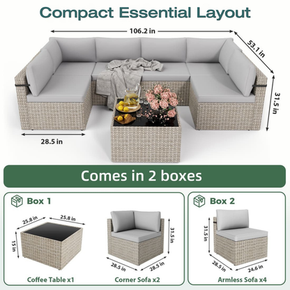 Rattan Outdoor Sectional Couch Set  (7 Pieces) - 5 Colors