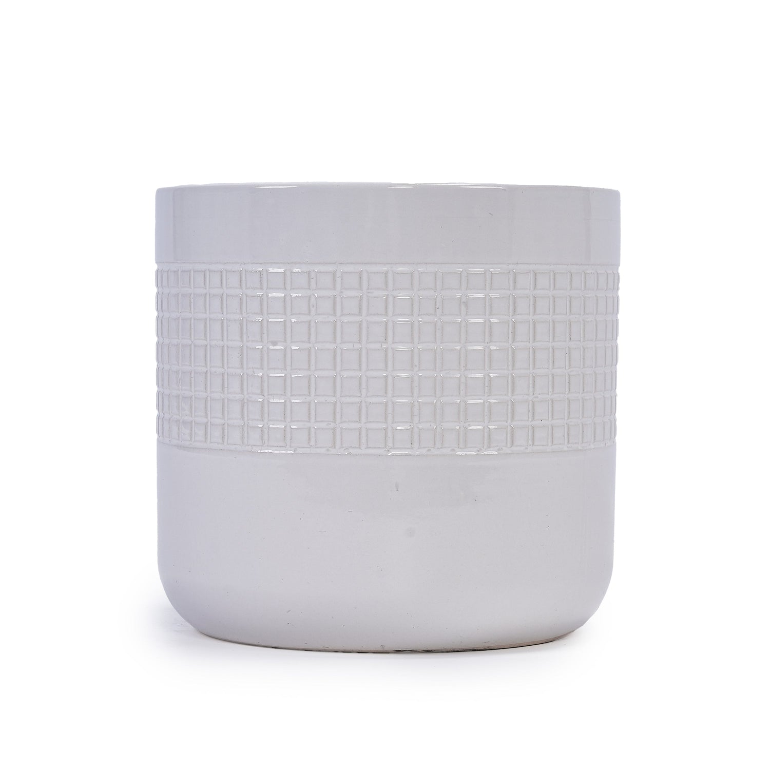 Set of 3 Grid Ceramic Flowerpots - Antique White