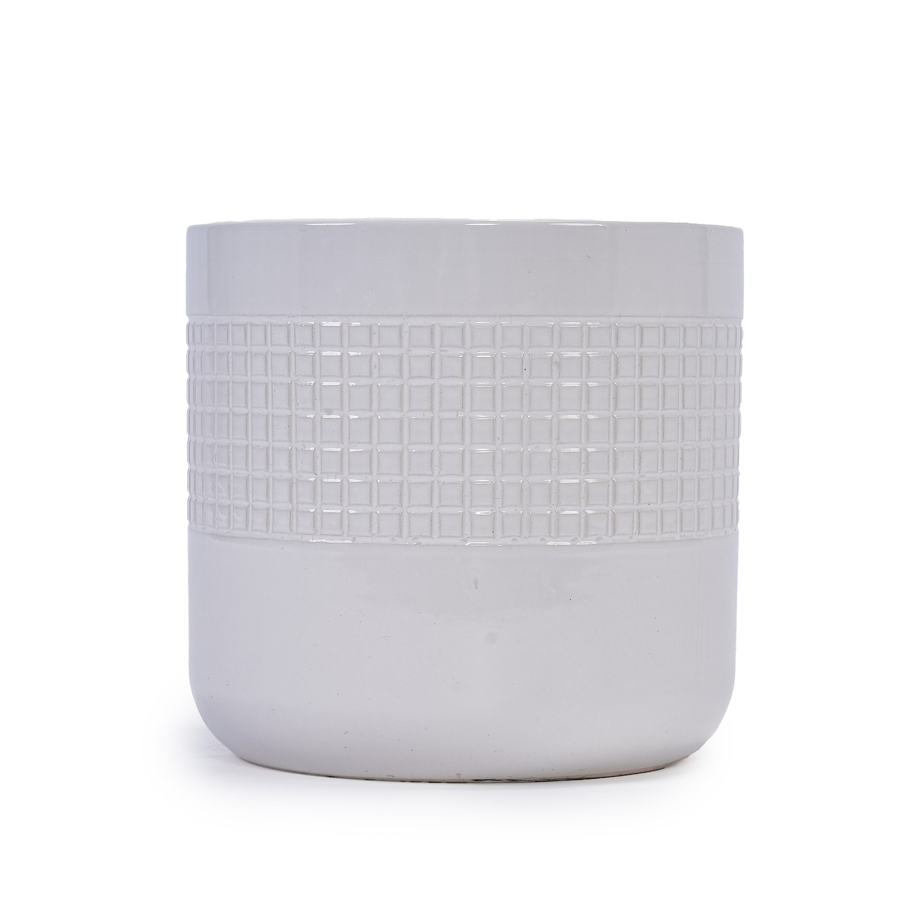 Set of 3 Grid Ceramic Flowerpots - Antique White