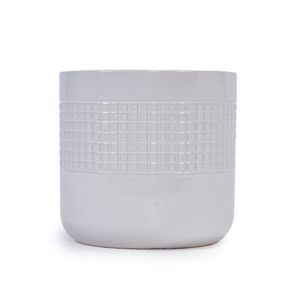 Set of 3 Grid Ceramic Flowerpots - Antique White