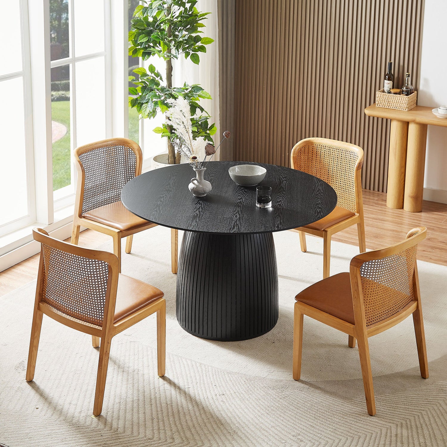 Sleek Round Dining Table in Black Finish