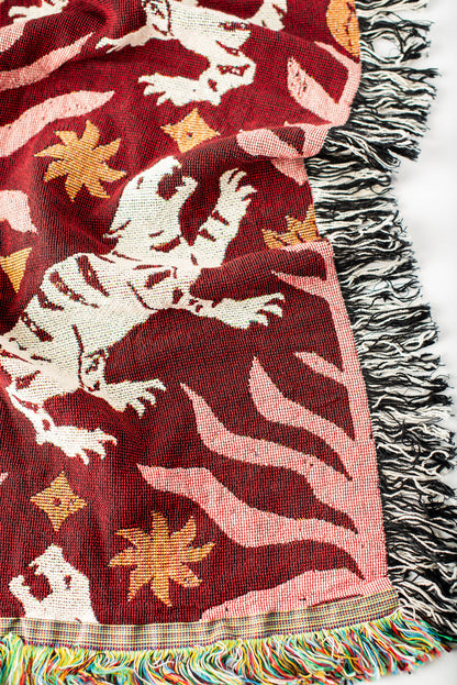 Red Tiger Folk Art Jacquard Woven Throw