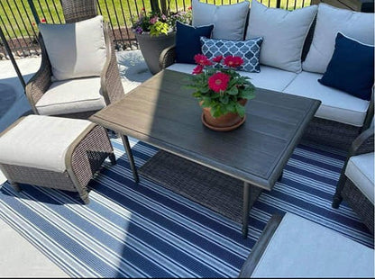 Vertical Stripe Blue &amp; White Outdoor Mat