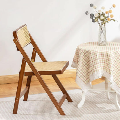 Rattan Folding Chair with Walnut Frame For Indoor/Outdoor Dining