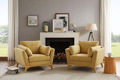 Large Linen Upholstered Accent Chair in Yellow