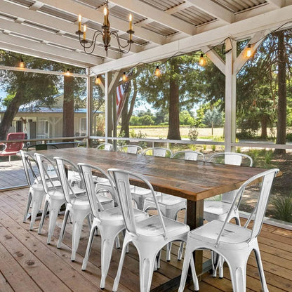 Set of 4 Stackable Distressed White Metal Indoor/Outdoor Dining Chairs