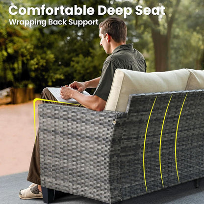 Modern 8 Piece Wicker Patio Set with Swivel Rocking Chairs and Sofa - Beige