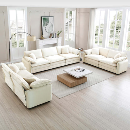 Modern 3 Piece Deep Seat Sofa Set - Beige Corduroy