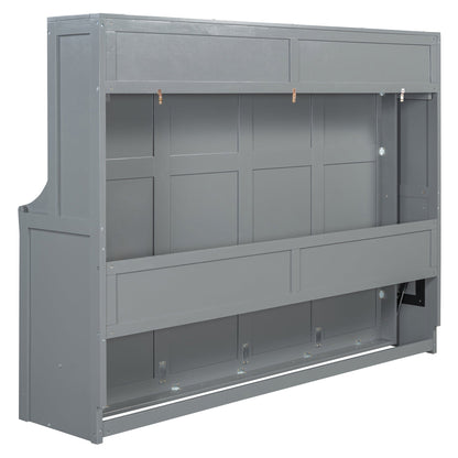 Queen Size Murphy Bed with Hydraulic Lift &amp; Desk Design - Gray