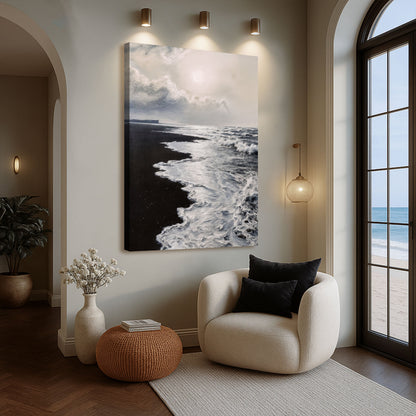 Black &amp; White Waves Abstract  Wall Art